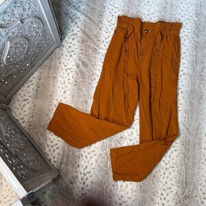 Madewell burnt orange trousers large ruched high rise pants with belt preppy